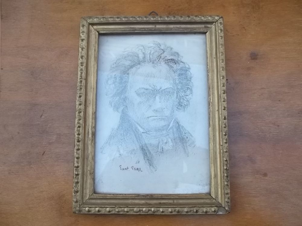 Resim, Tablo ESAT ERAL Satlk Eset Eral imzal kara kalem tablo - Beethoven