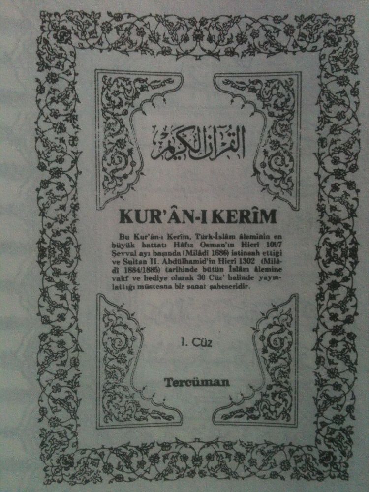 Dini Kitaplar Satlk Kur'an- Kerim 30 cz halinde Hafz Osman