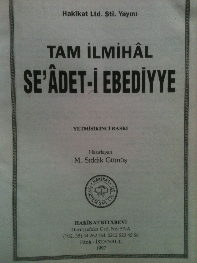 Dini Kitaplar Satlk Tam lmihal Seadet-i Ebediye/1997/M.Sddk Gm