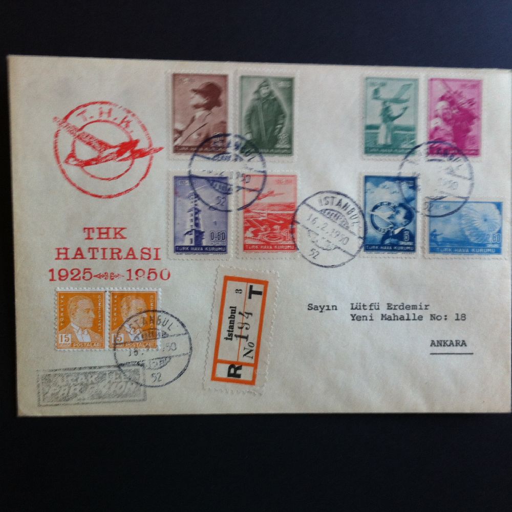 Pullar Trkiye Kolleksiyon pullar Satlk Thk  25.ci Yl  Rekomande lk Gn Zarf