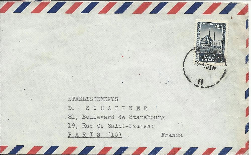Pullar Satlk 1952 Viyana st. Yenicami Pullu Zarf