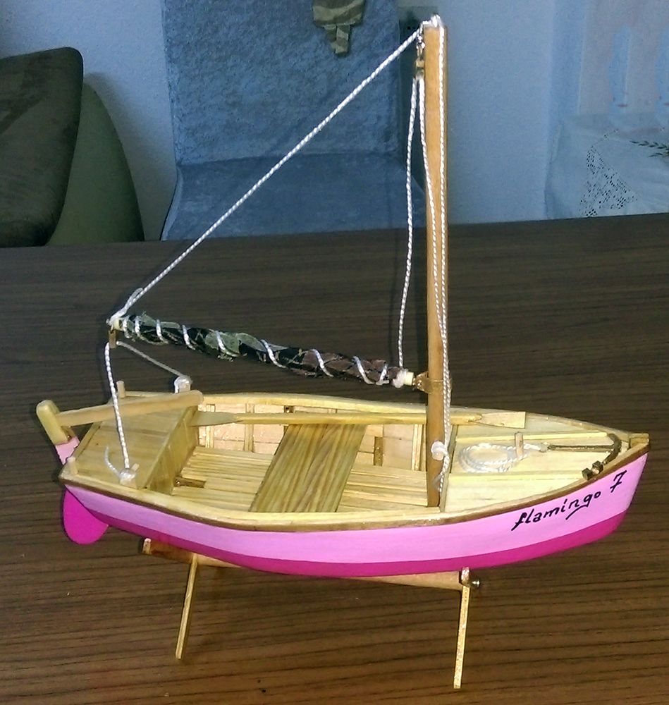 Gemi Maketleri Biblo Tekne Satlk El yapm Biblo Yelkenli Optimist Teknesi-Flamingo
