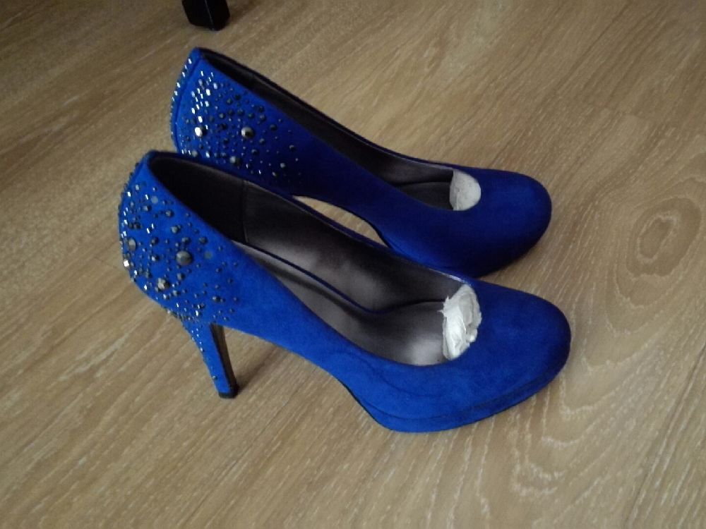 Bayan Ayakkab Satlk Saks mavisi topuklu abiye ayakkabs