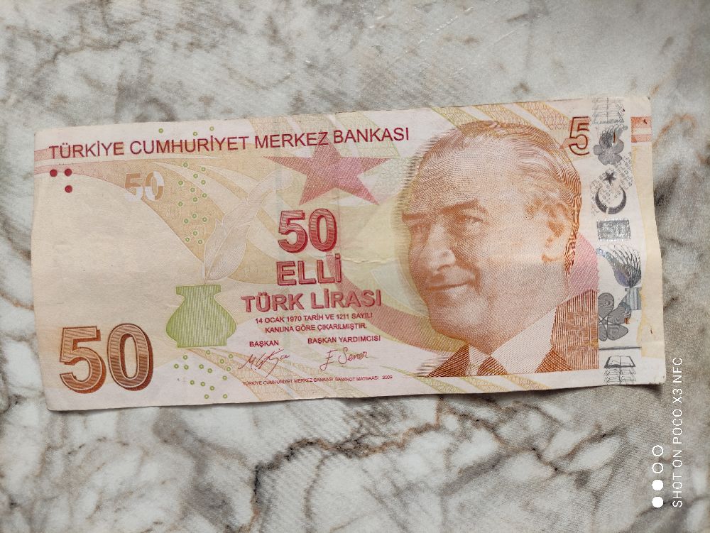 Paralar Trkiye Cumhuriyet Sonras 50'lik Bankn Satlk Hatal Basm 50'lik Banknot