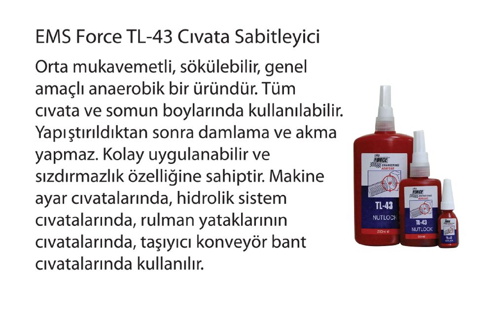 Oto Dier Yedek Paralar Satlk Ems Force Tl43/250ml Orta Kuvvet Civata Sabitleyic