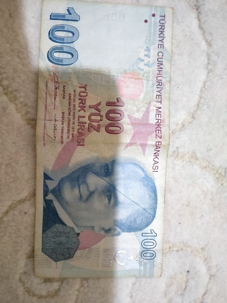 Paralar Trkiye 100 Satlk Hatal basm Atatrk kun resminin zeri izili