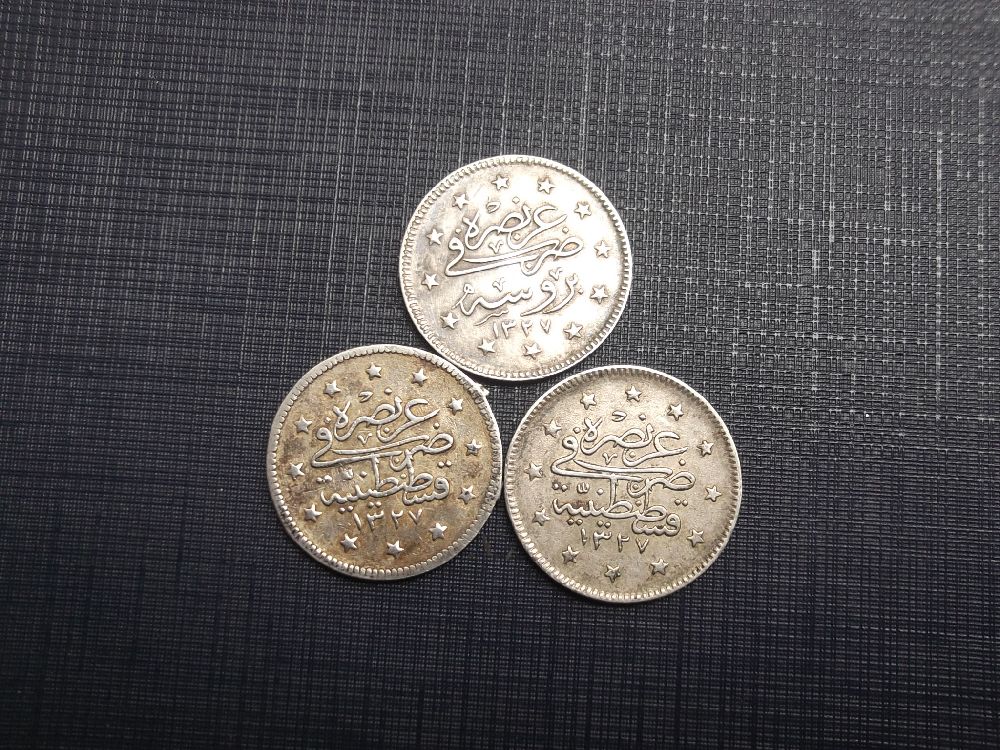 Paralar Osmanl paras Satlk Osmanl 1327 tarihli 3 adet gm 1 kuru