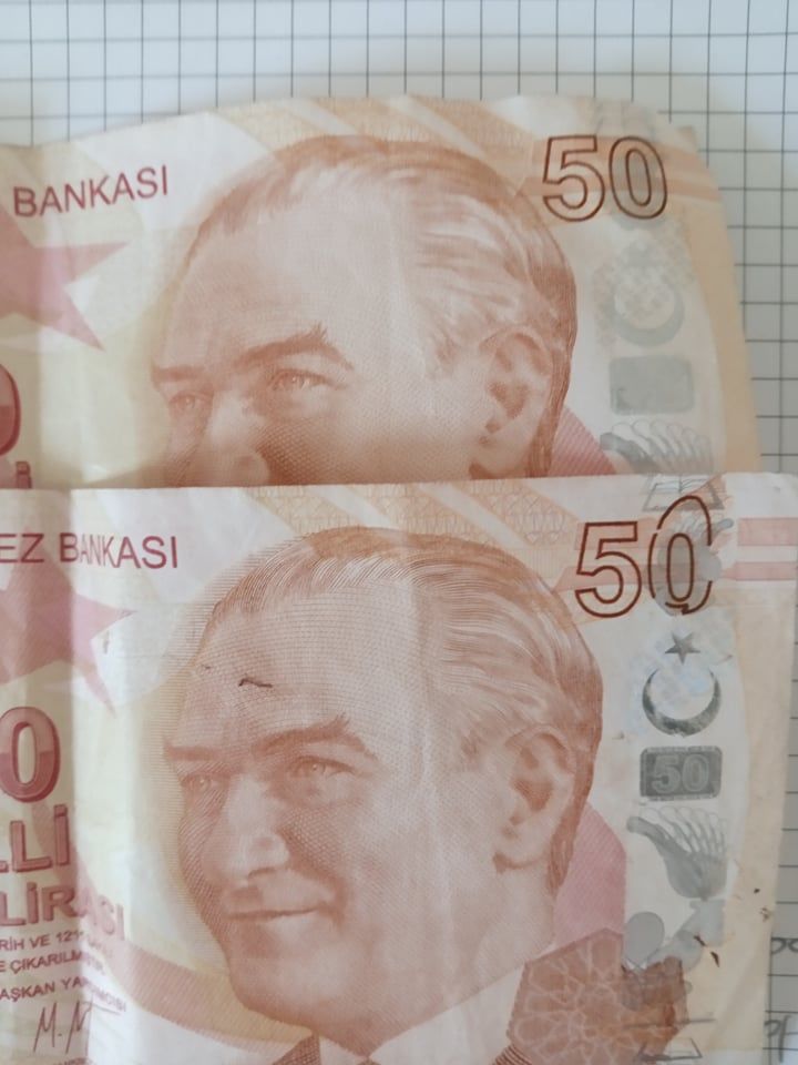Paralar Trkiye Kat 50 tl Satlk Hatal baslm 50 tl