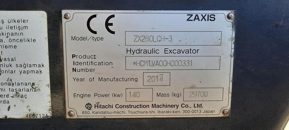 Ekskavatr Paletli Eskavator Satlk 2014 Hitachi Zx 280 Lch-3--Temiz