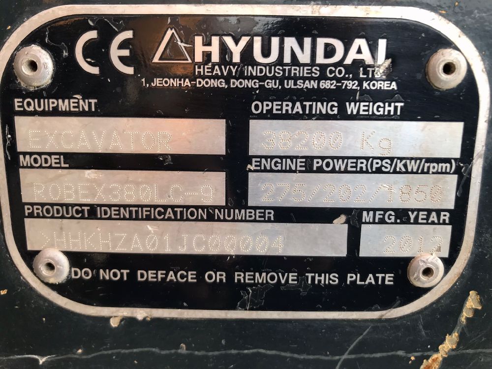 Ekskavatr Paletli Eskavator. Satlk 2012 Hyundai 380 Lc-9-Fine 35 Krcl-Revizeli,