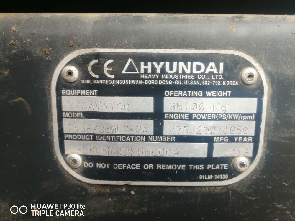 Ekskavatr Paletli Eskavator. Satlk 2013 Hyundai 360 Lc-7A-8000 Saat-Revizeli
