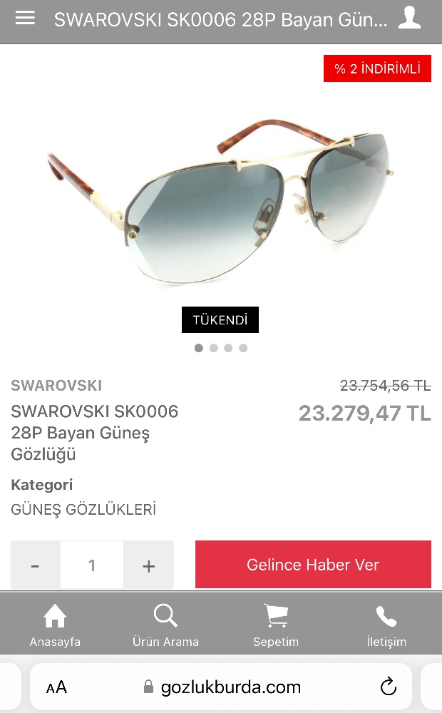 Gzlk Satlk Swarovski orjinal Bayan Gne Gzl