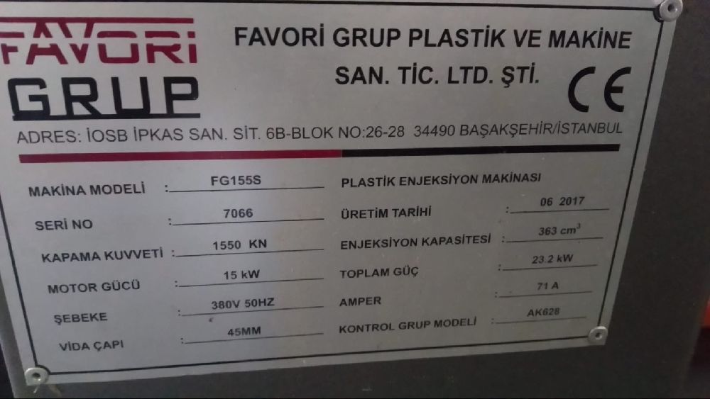 Plastik Ejeksiyon Makinalar FG 155 S PLASTK ENJEKSYON MAKNES Satlk 155 Ton Plastik Enjeksiyon Makinesi