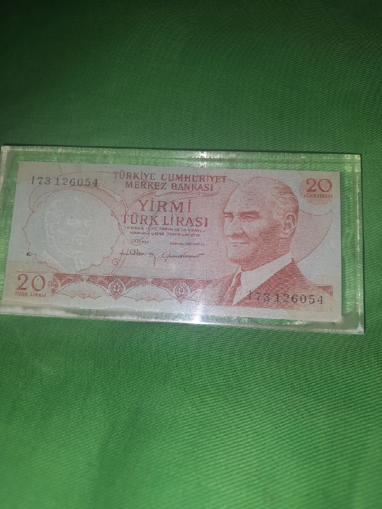 Paralar eski Cumhuriyet donemi kagit para Satlk 1970yili basim 20 tl