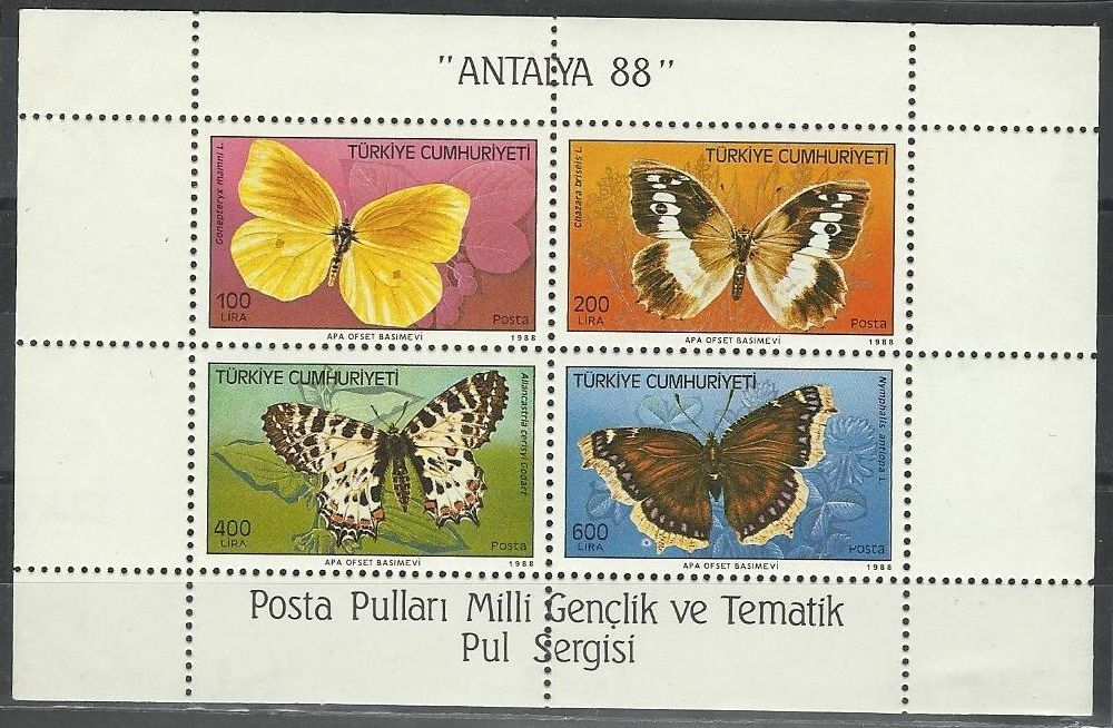 Pullar Satlk 1988 Damgasz Antalya Kelebekler Bloku