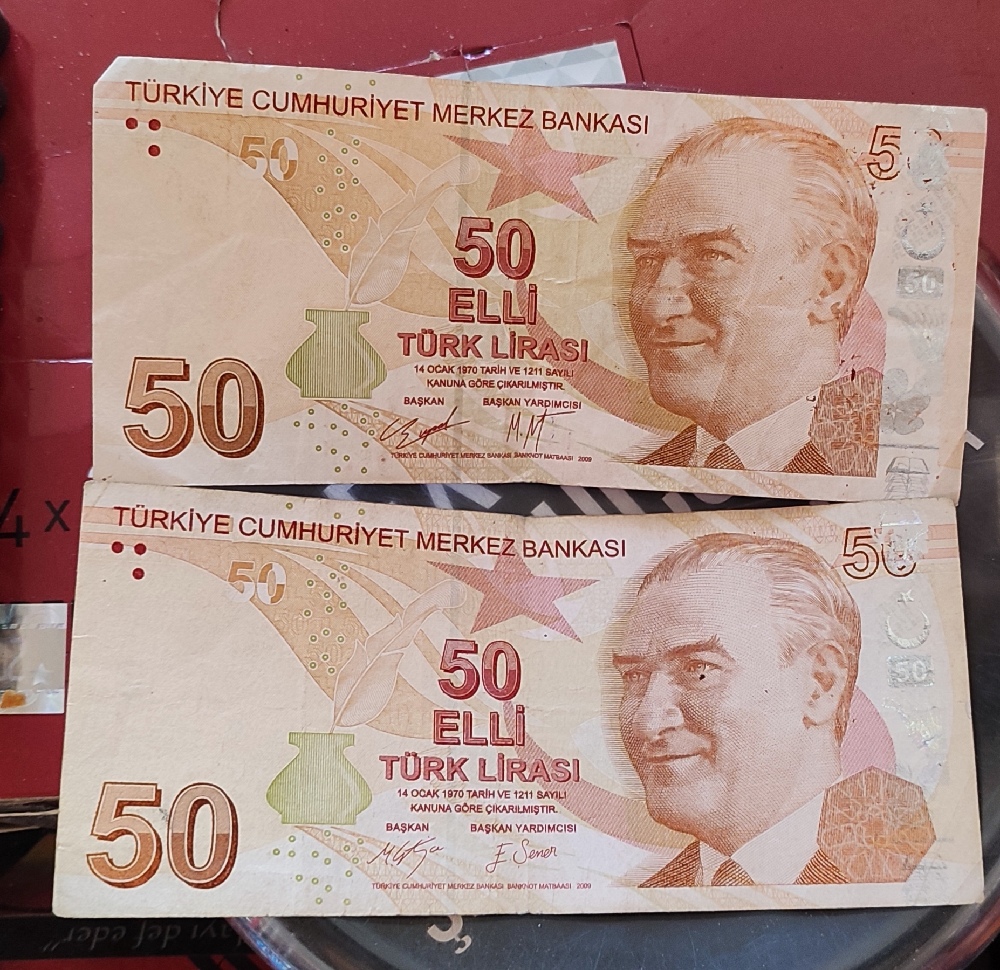 Paralar Trkiye Satlk Hatal basm 50 Tl banknot