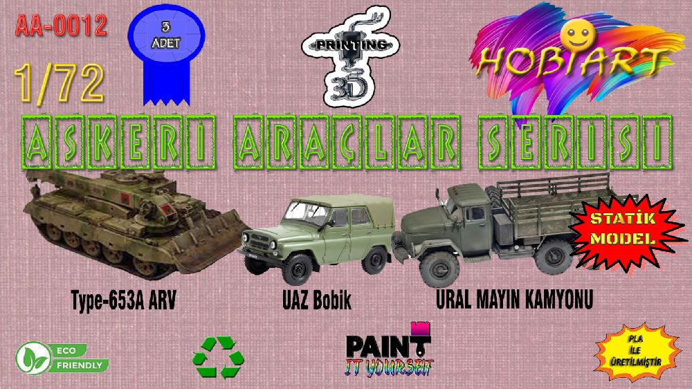 Diger Maket ve Modeller HOBART 3D Bask Satlk Aa-0012 Askeri Aralar Seti 1/72
