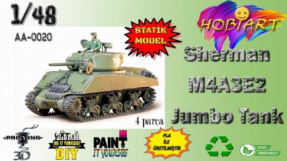 Diger Maket ve Modeller HOBART 3D Bask Satlk 1/48 Sherman M4A3E2 Jumbo Tank