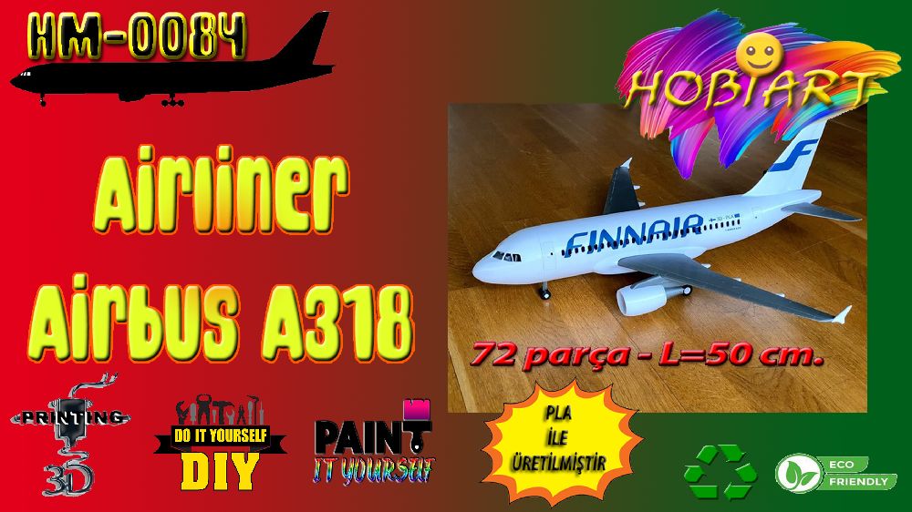 Uak Maketleri HOBART 3D Bask Satlk Hm-0084 Airliner Airbus A318 Maketi
