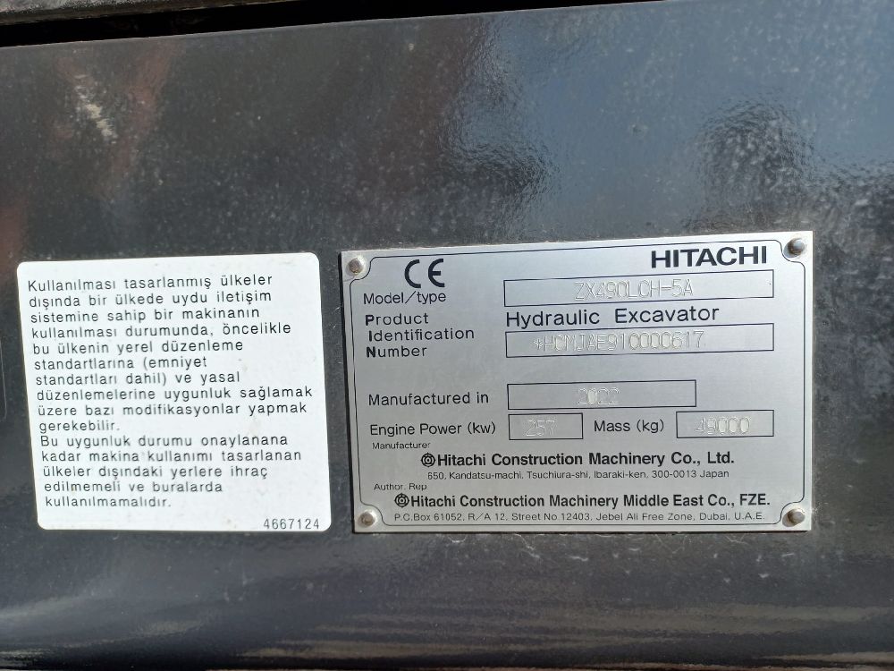 Ekskavatr Paletli Eskavator Satlk 2022 Hitachi Zx 490 Lch-5A-Yeni-532 303 0550