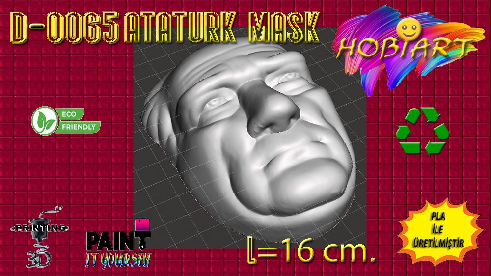 Duvar Dekorasyon Malzemeleri HOBART 3D Bask Satlk D-0065 Atatrk Mask