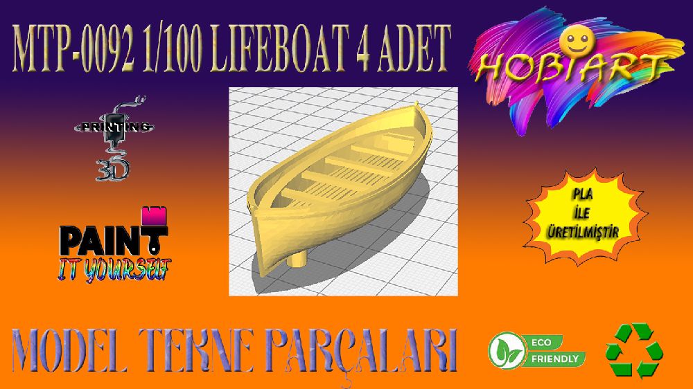 Gemi Maketleri HOBART 3D Bask Satlk Mtp-0092 1/100Lfeboat4Adet(Model Tekne Paralar)