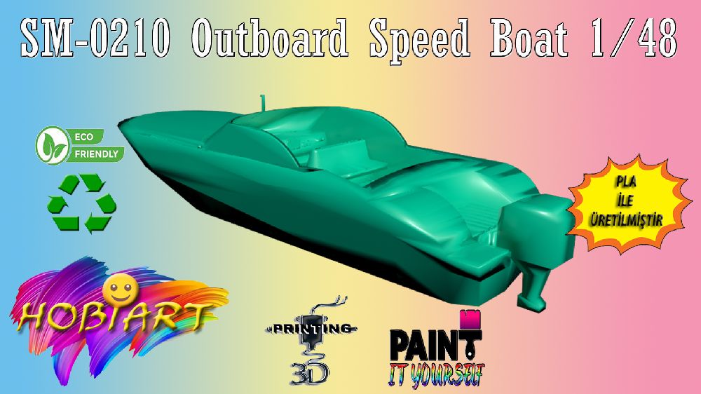 Gemi Maketleri HOBART 3D Bask Satlk Sm-0210 Outboard Speed Boat 1/48