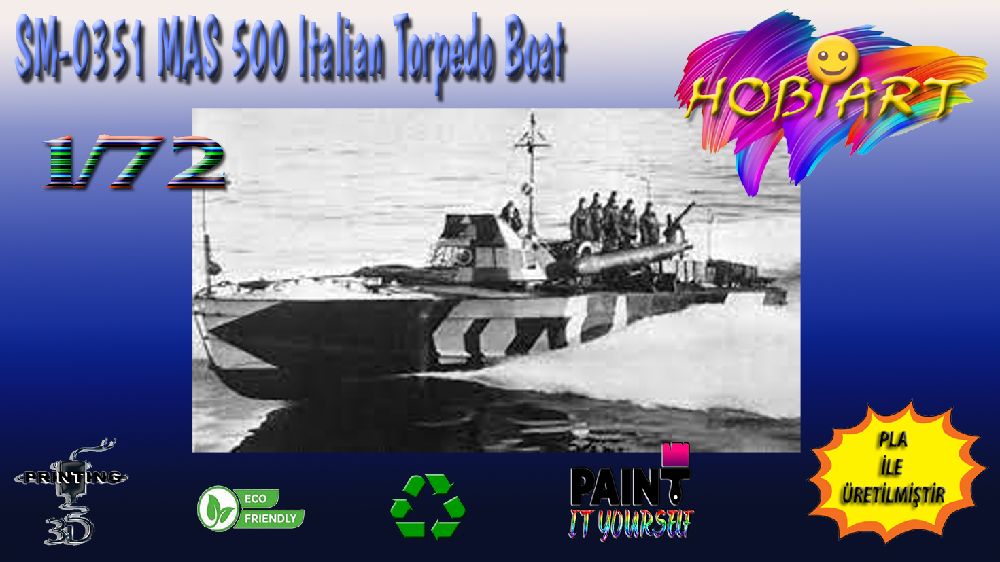 Gemi Maketleri HOBART 3D Bask Satlk Sm-0351 Mas-500 Italian Torpedo Boat 1/72
