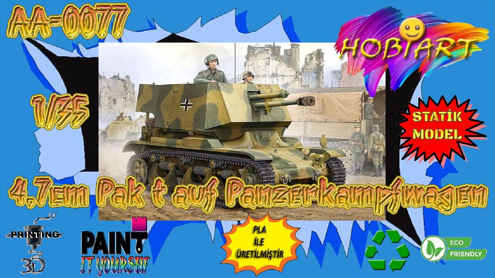 Diger Maket ve Modeller HOBART 3D Bask Satlk Aa-0077 1/35 4,7cm. Pak t auf Panzerkampfwagen
