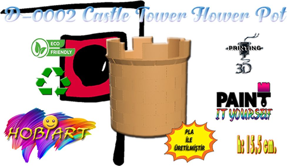 Dier Dekorasyon Malzemeleri HOBART 3D Bask Satlk D-0002 Castle Tower Flower Pot (Kale Saks)