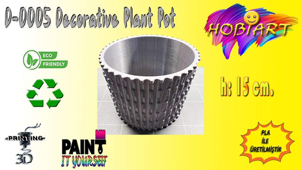 Dier Dekorasyon Malzemeleri HOBART 3D Bask Satlk D-0005 Decorative Plant Pot (Dekoratif Saks)