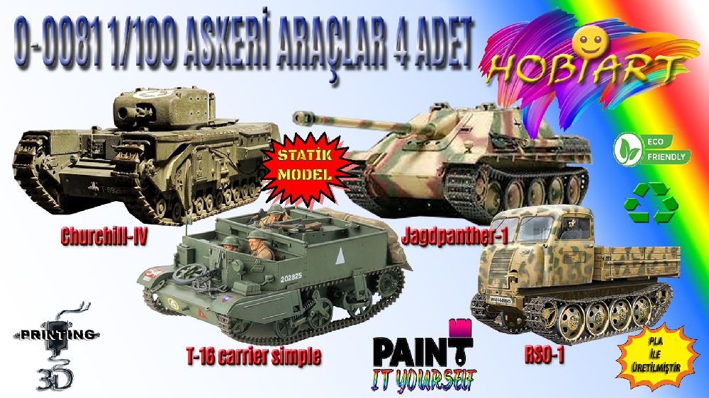 Diger Maket ve Modeller HOBART 3D Bask Satlk O-0081 1/100 Askeri Aralar Seti
