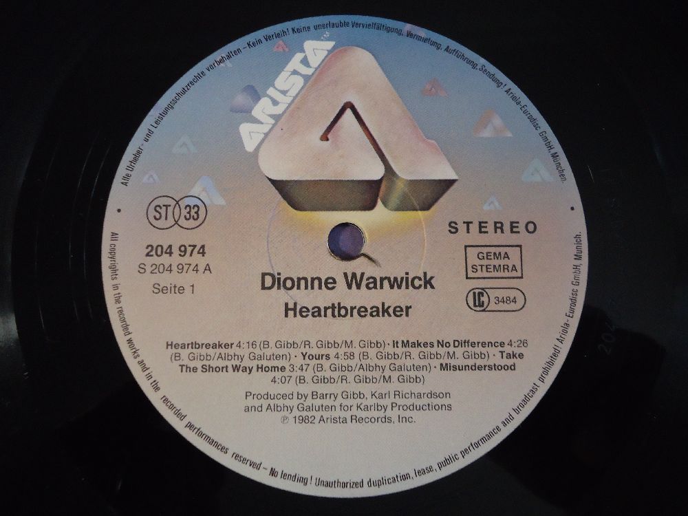 Pop Mzik (Yabanc) Plak Satlk Dionne Warwick - Heartbreaker Lp Tertemiz