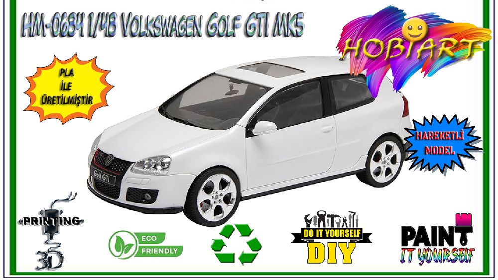 Araba Maketleri HOBART 3D Bask Satlk Hm-0684 1/48 Volkswagen Golf Gt Mk5