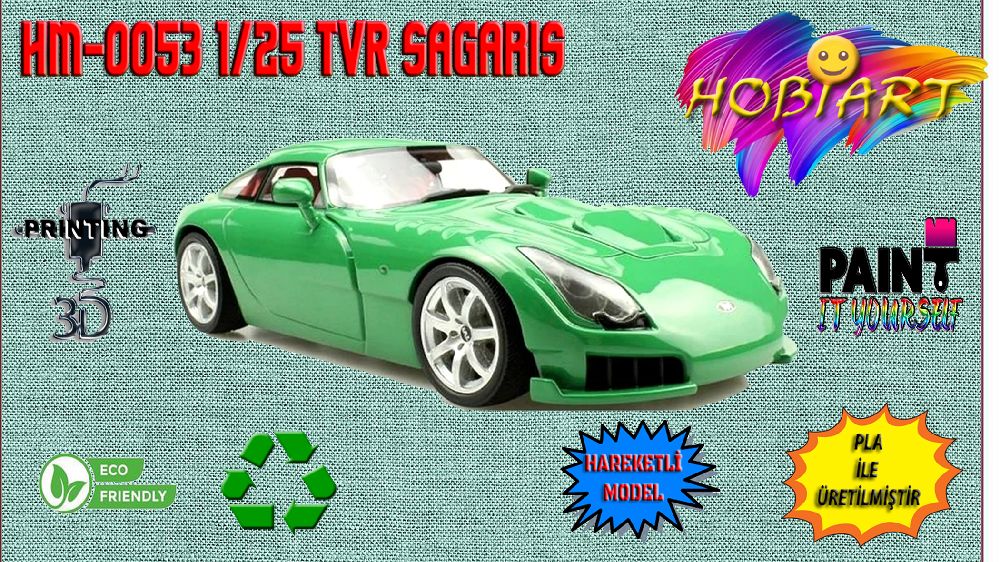 Araba Maketleri HOBART 3D Bask Satlk Hm-0053 1/25 Tvr Sagaris Spor Otomobil