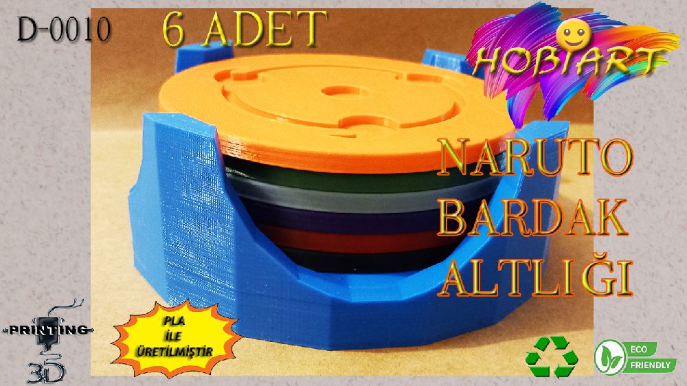 Dier Ev Eyalar HOBART 3D Bask Satlk D-0010 Naruto Bardak Altl Seti