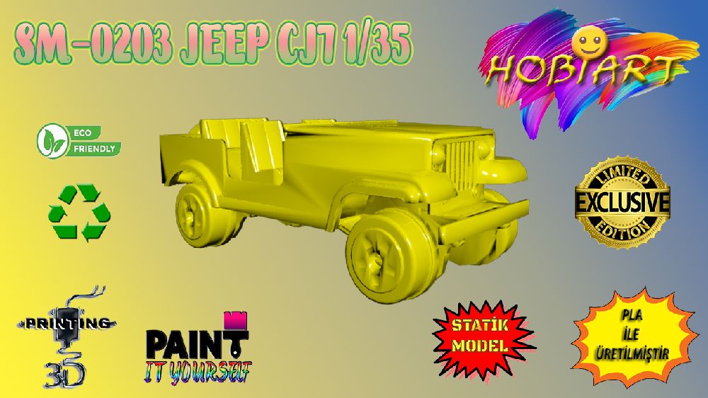 Araba Maketleri HOBART 3D Bask Satlk Sm-0203 Jeep Cj7 1/35