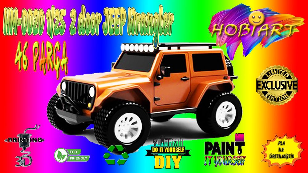 Araba Maketleri HOBART 3D Bask Satlk Hm-0020 1/25  2-door Jeep Wrangler