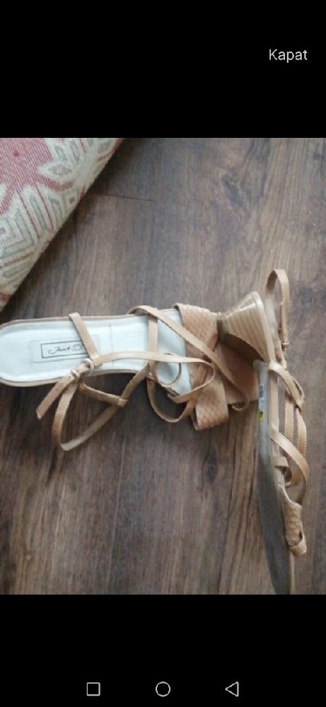Bayan Ayakkab Sandalet Satlk Bej renkli hafif topuklu ayakkab 41numara