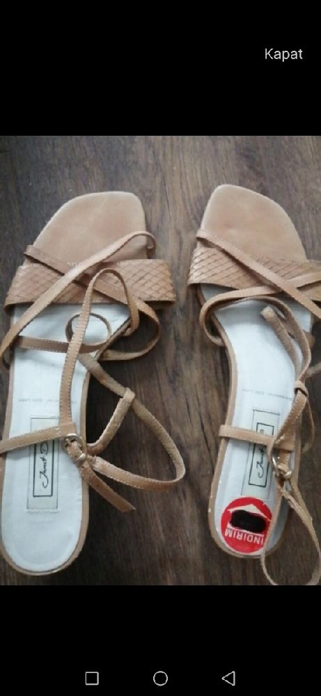 Bayan Ayakkab Sandalet Satlk Bej renkli hafif topuklu ayakkab 41numara
