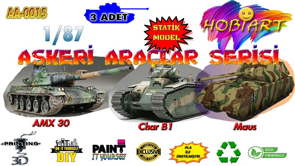 Diger Maket ve Modeller HOBART 3D Bask Satlk Aa-0015 1/87 Askeri Aralar Seti