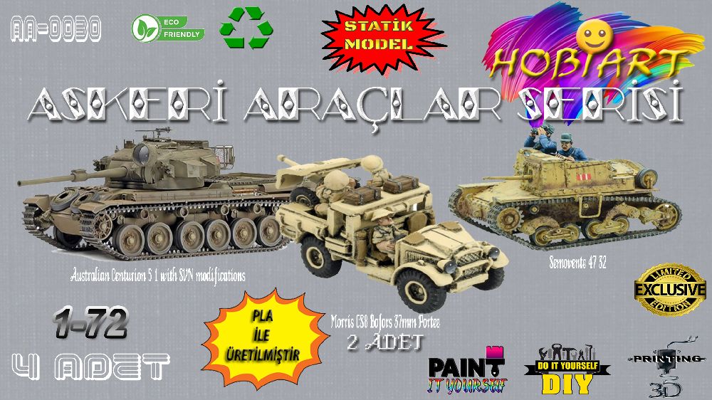 Diger Maket ve Modeller HOBART 3D Bask Satlk Aa-0030 1/72 Askeri Aralar Seti