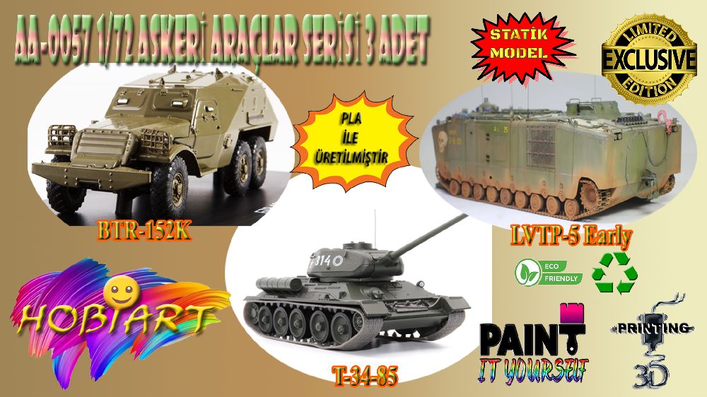 Diger Maket ve Modeller HOBART 3D Bask Satlk Aa-0057 1/72 Askeri Aralar Seti