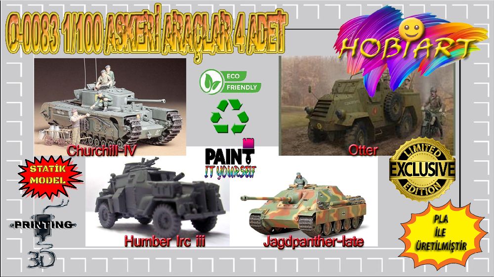 Diger Maket ve Modeller HOBART 3D Bask Satlk O-0083 1/100 Askeri Aralar Seti
