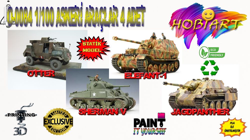 Diger Maket ve Modeller HOBART 3D Bask Satlk O-0084 1/100 Askeri Aralar Seti