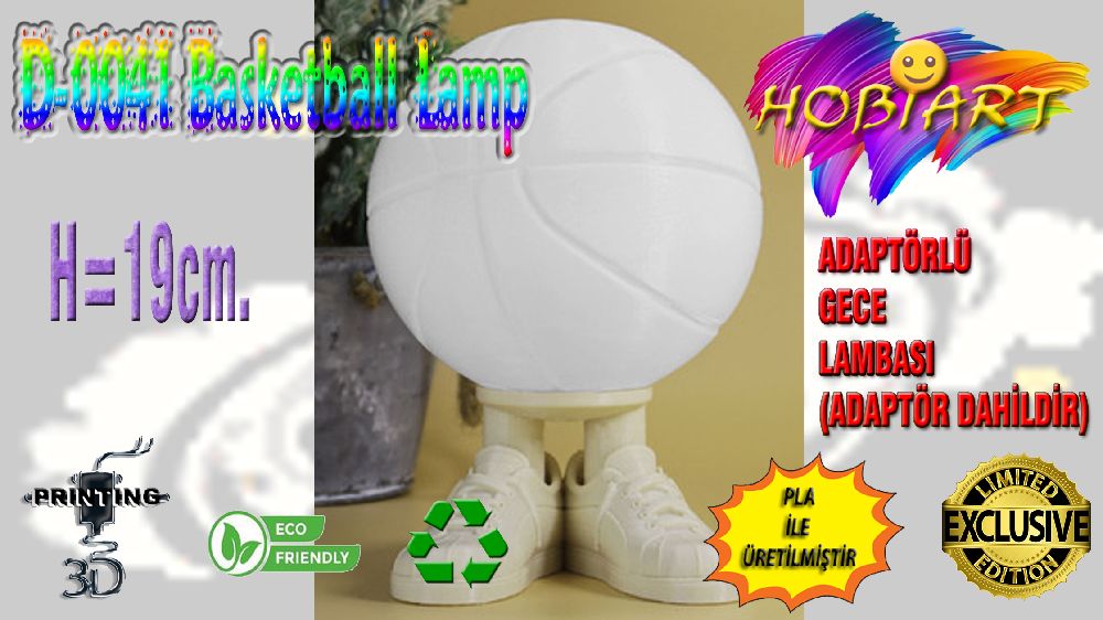 Abajur HOBART 3D Bask Satlk D-0041 Basketball Lamp (Basketbol Gece Lambas)