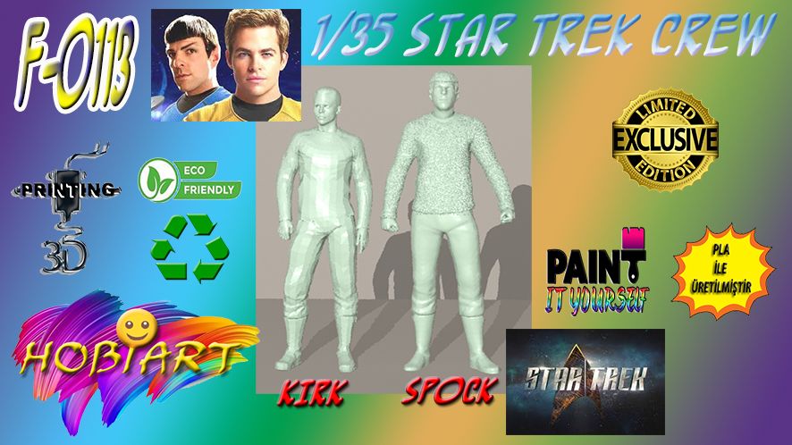 Oyunlar, Oyuncaklar HOBART 3D Bask Satlk F-0113 1/35 Star Trek Crew (Krk & Spock)