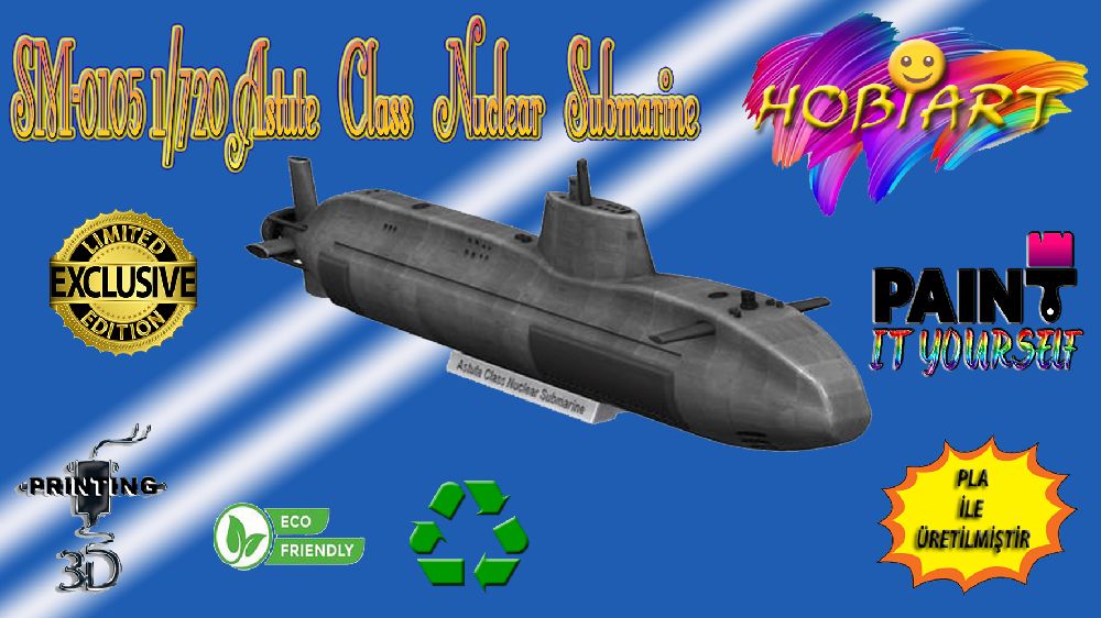 Gemi Maketleri HOBART 3D Bask Satlk Sm-0105 1/720 Astute Class Nuclear Submarine