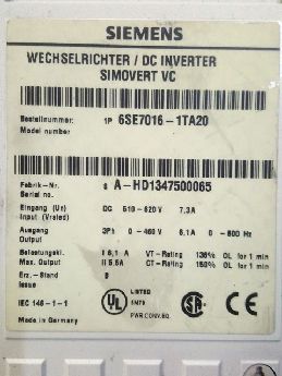 Siemens Smovert Vc Kompaktgeraet 6Se7016-1Ta20