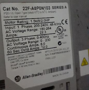 Allen Bradley 22f-a8p0n103 1.5 Kw